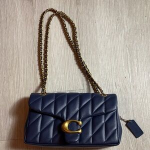 Coach Navy Quilted Shoulder Bag with Gold Accent